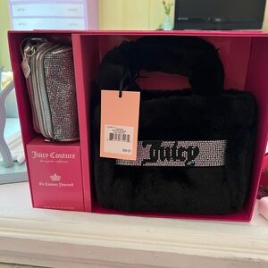 Juicy Couture Black and Silver Plush Shoulder Bag